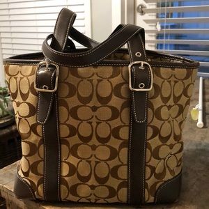 Tan and brown Coach purse